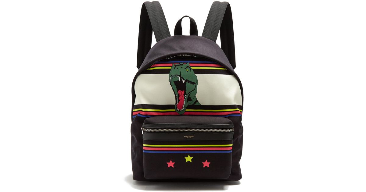 Saint Laurent City Dinosaur print Canvas Backpack in Black for Men